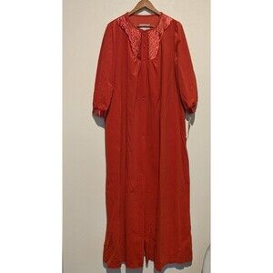 NOS Lorraine Vintage Housecoat Lounger Robe Button Front 80s Red Velour L Satin